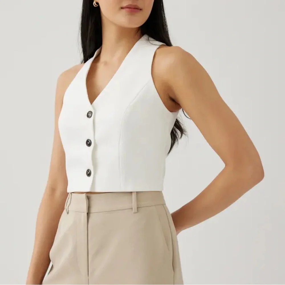 Love, Bonito Merlin Tweed Crop Vest in White SZ XS US 2 NWT - Picture 2 of 7